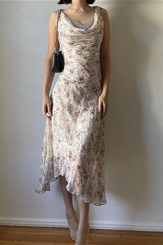 Chic Asymmetrical Wrap Slim Maxi Floral Dress