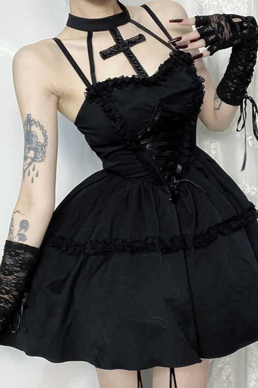 Sexy Cross Halter Gothic Dress