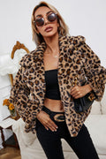 Fleece Leopard Zebra Print Notch Coat