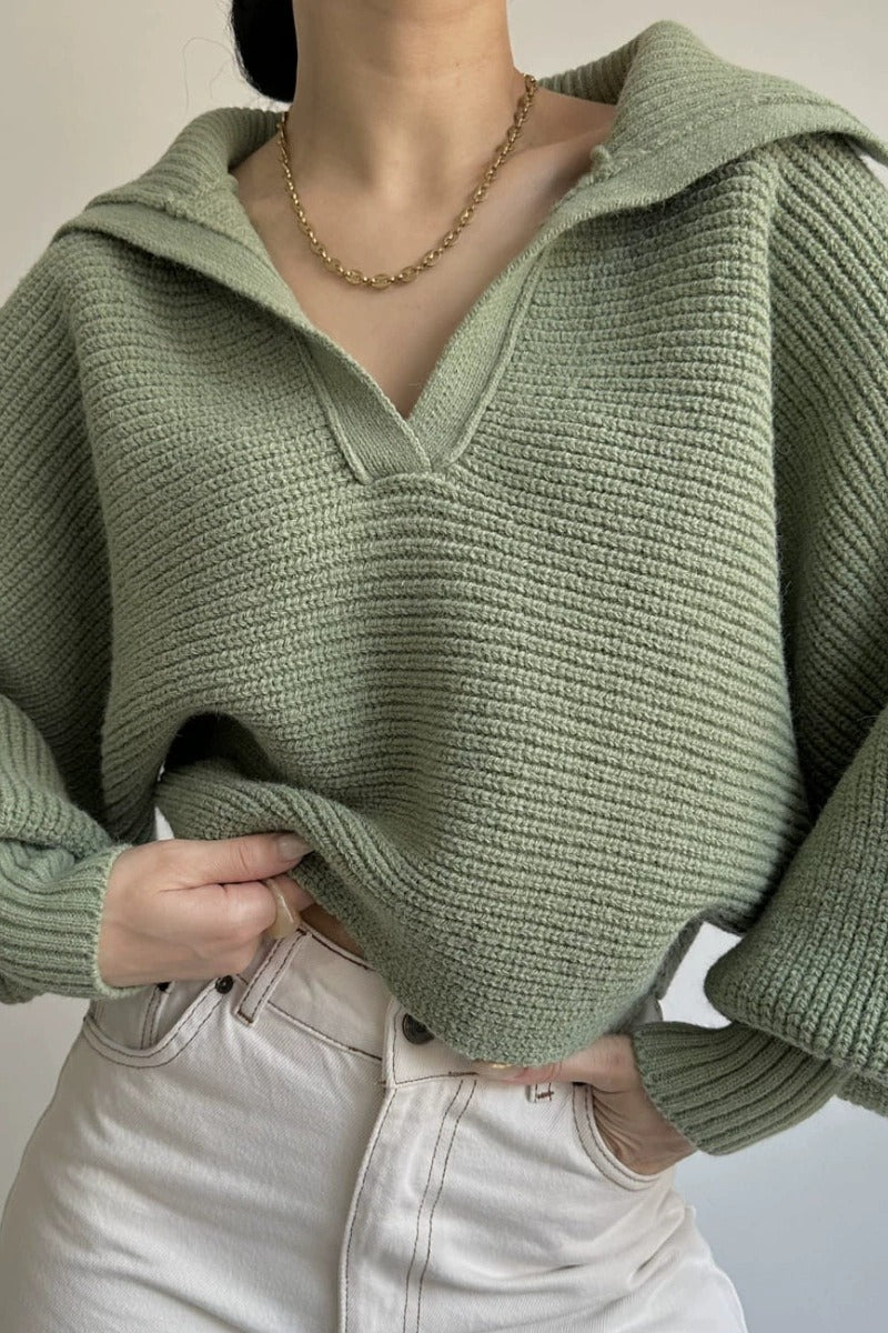 Long Sleeve Collared Knit Sweater