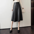 Leather Splicing High Waist Office Mid-length Skirt