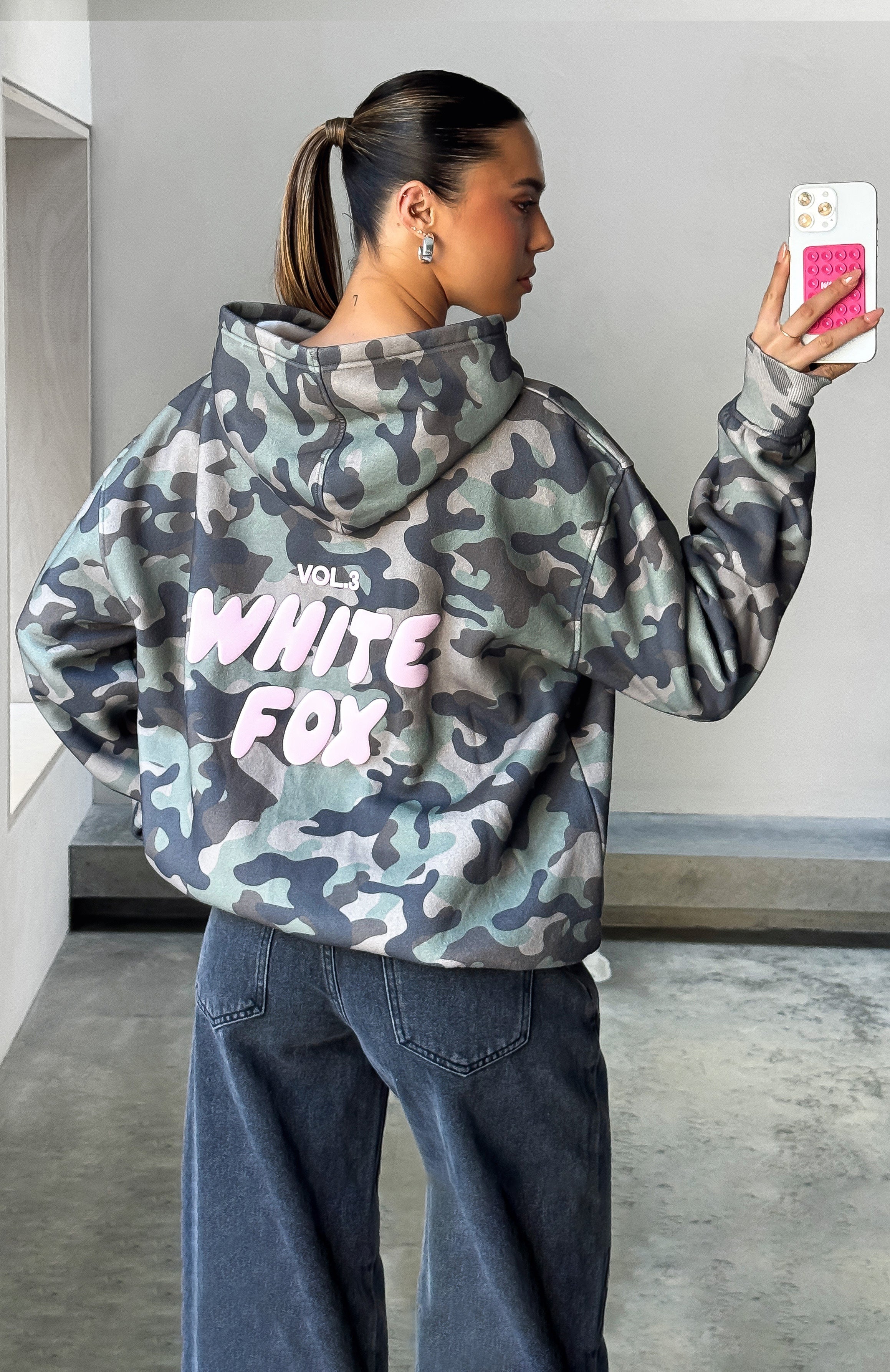 Offstage Printed Oversized Washed Camo Hoodie