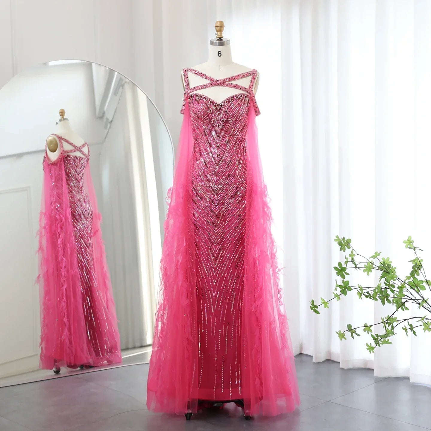 Turquoise Mermaid Evening Cape Sleeve Party Dress