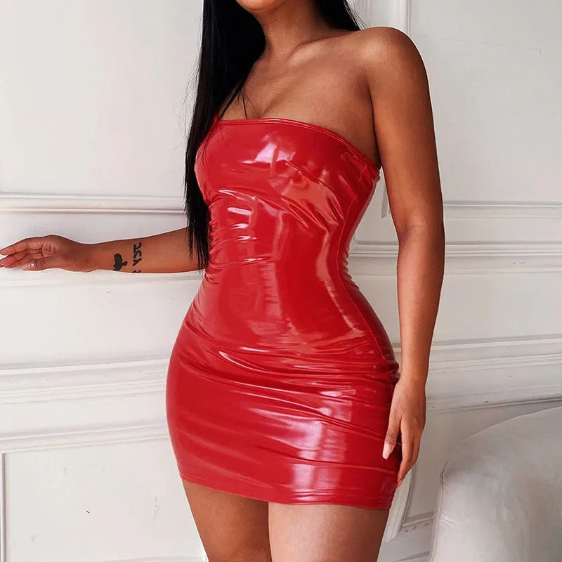 Red One Shoulder Low Cut Party Mini Dress