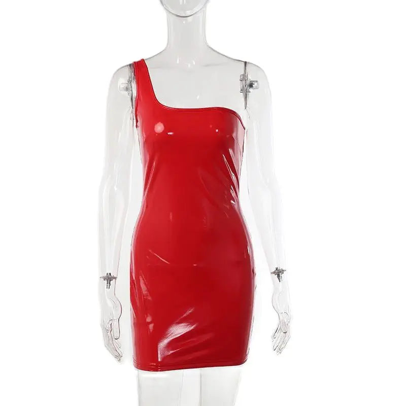 Red One Shoulder Low Cut Party Mini Dress