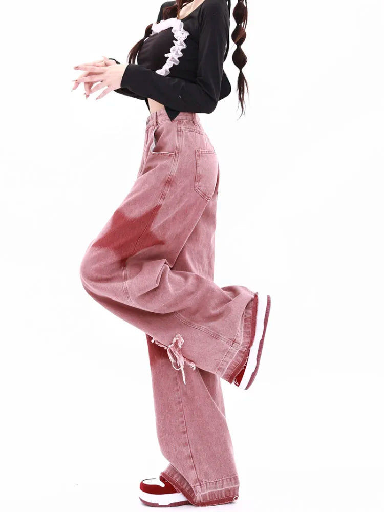 Retro Star Trim Wide Leg Raw Edge Jean