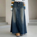 American Denim Long Worn Pockets Style Skirt