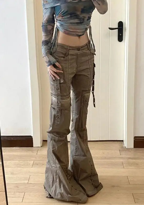 Washed Brown Bootcut Wide Leg Jean