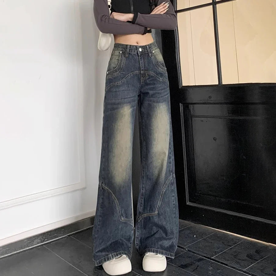 Cement Grey High Waist Wide Leg Retro Jean