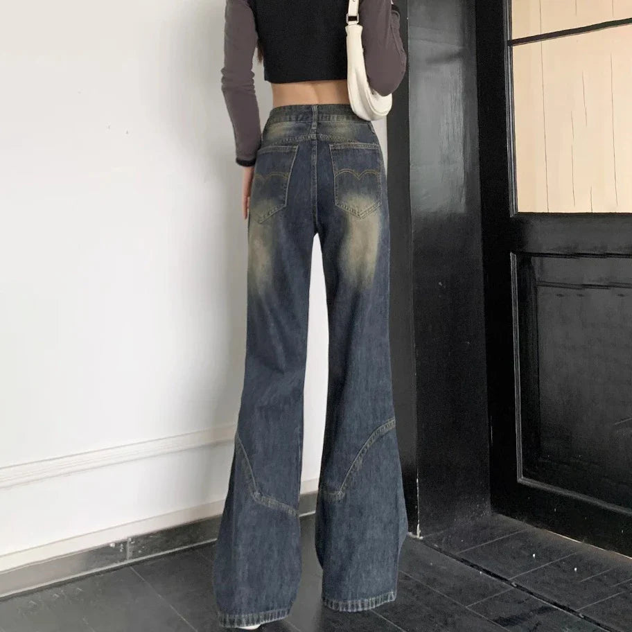 Cement Grey High Waist Wide Leg Retro Jean