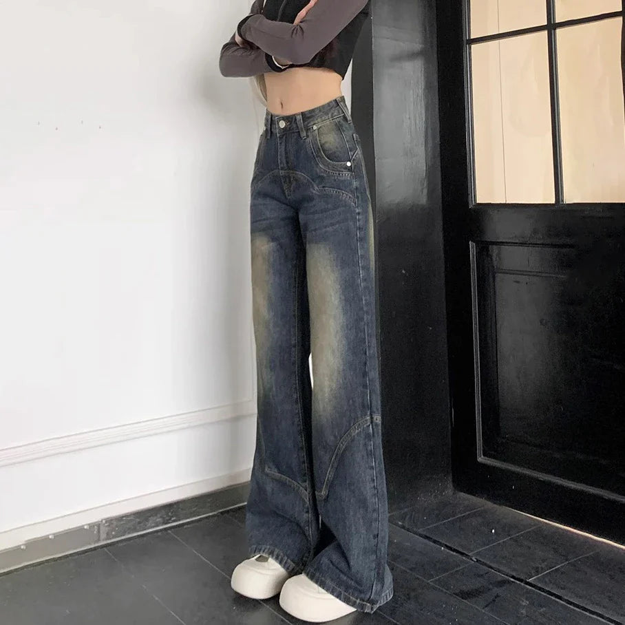 Cement Grey High Waist Wide Leg Retro Jean