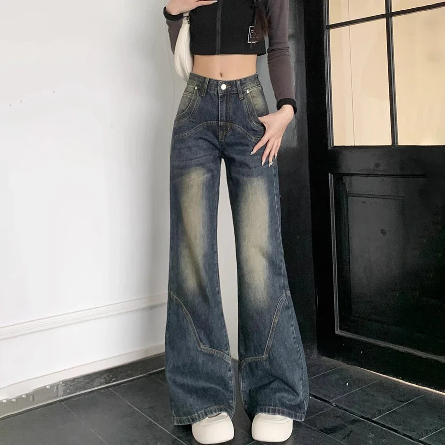 Cement Grey High Waist Wide Leg Retro Jean