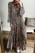 Apricot Leopard Tiered Wide Sleeve Maxi Dress