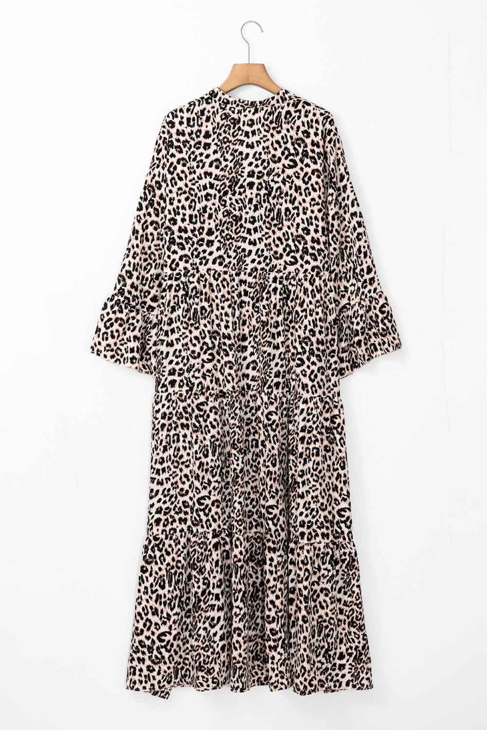 Apricot Leopard Tiered Wide Sleeve Maxi Dress