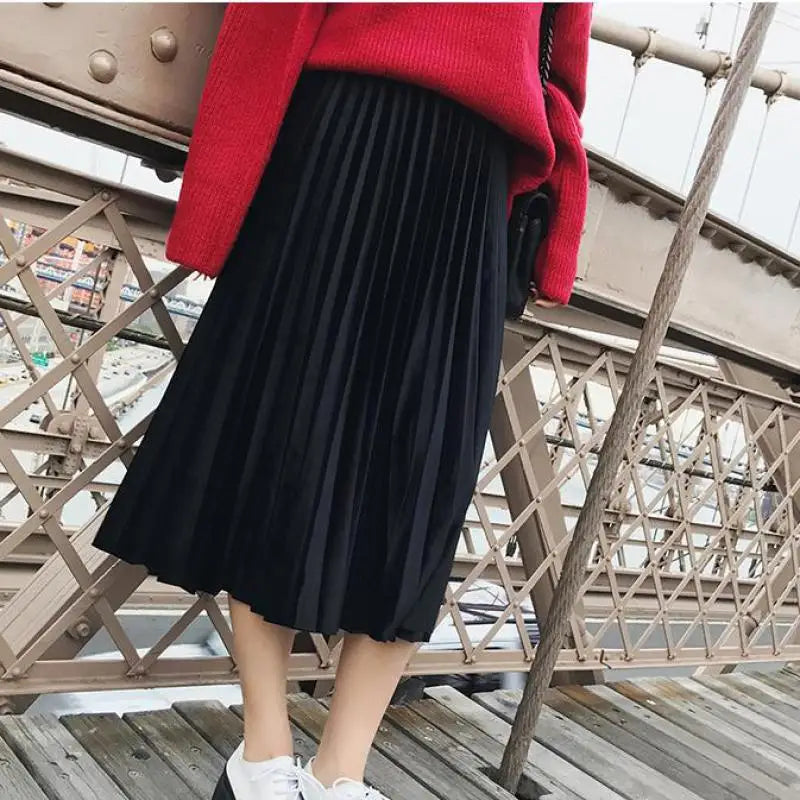 Autumn High Waist Velvet Pleated Skirt