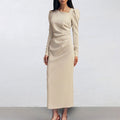 Asymmetric Collar Puff Sleeve Split Maxi Dress