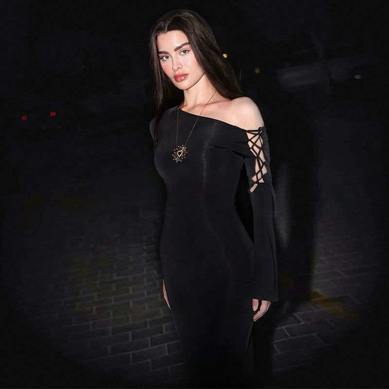 One Shoulder Slim Sheath Solid Maxi Dress