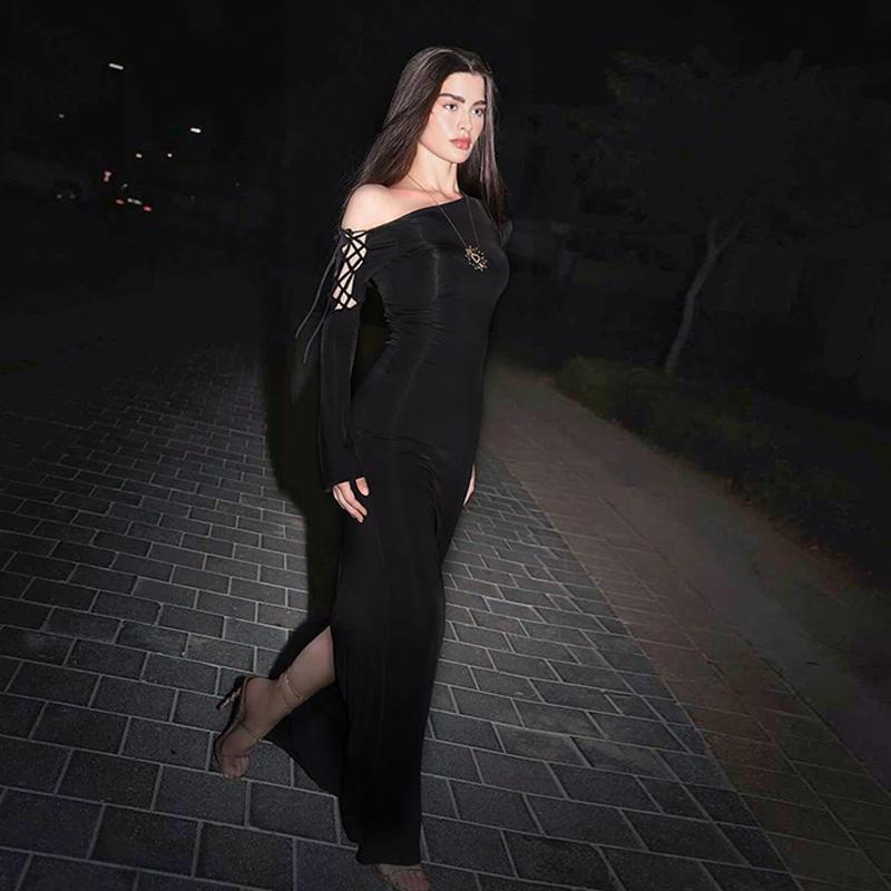 One Shoulder Slim Sheath Solid Maxi Dress