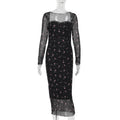 Retro Long Sleeve Pure Print Maxi Dress