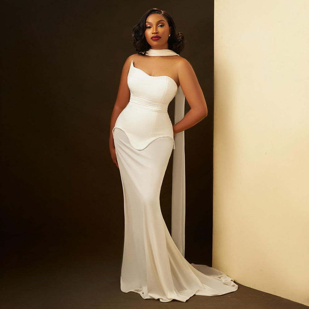 Black White Elastic Mesh Bandage Maxi Dress