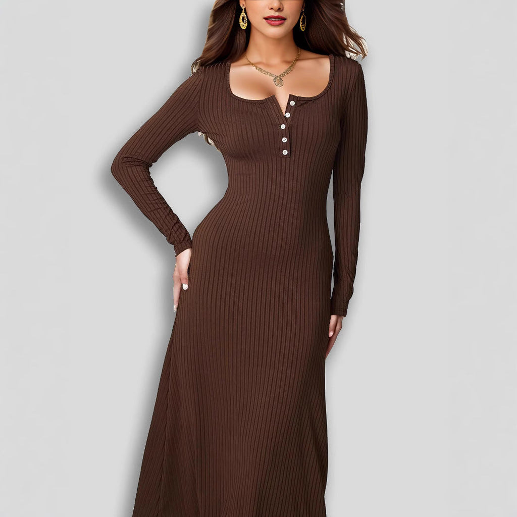 Square Collar Wide Hem Elegant Maxi Dress