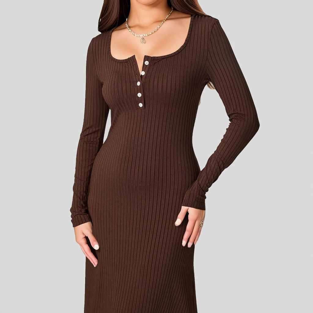 Square Collar Wide Hem Elegant Maxi Dress