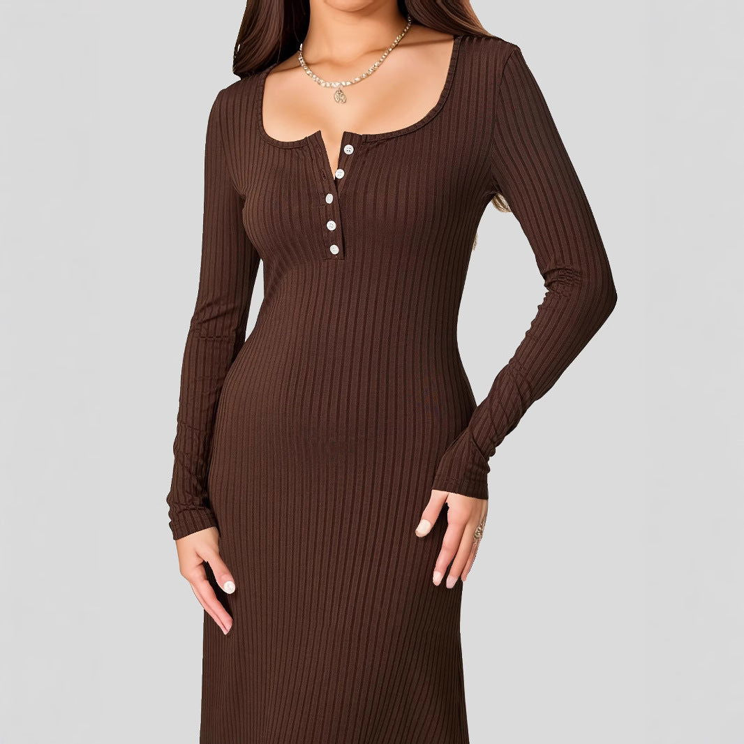 Square Collar Wide Hem Elegant Maxi Dress