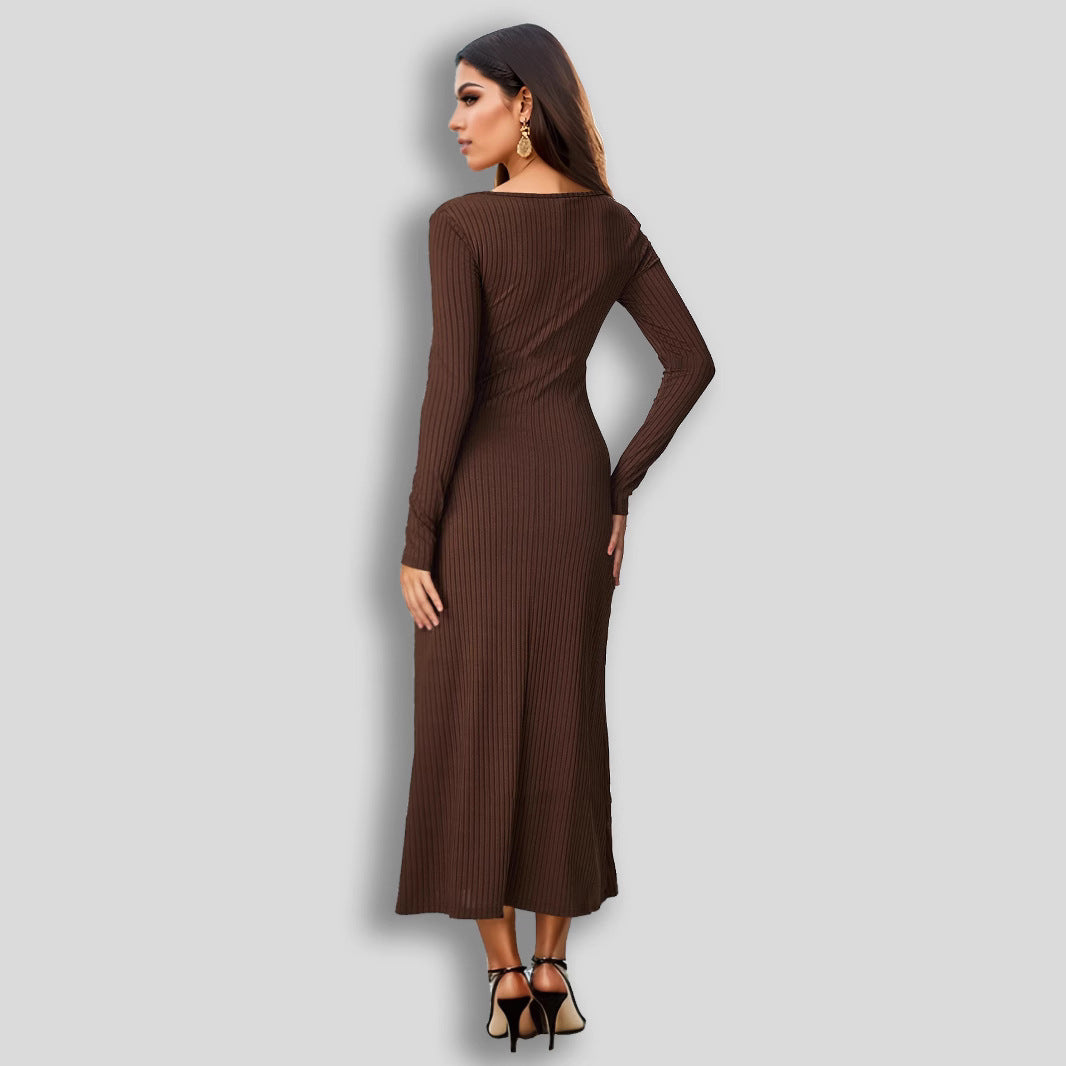 Square Collar Wide Hem Elegant Maxi Dress