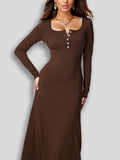 Square Collar Wide Hem Elegant Maxi Dress