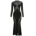 Mesh Patchwork Sheer Slim Fit Maxi Dress