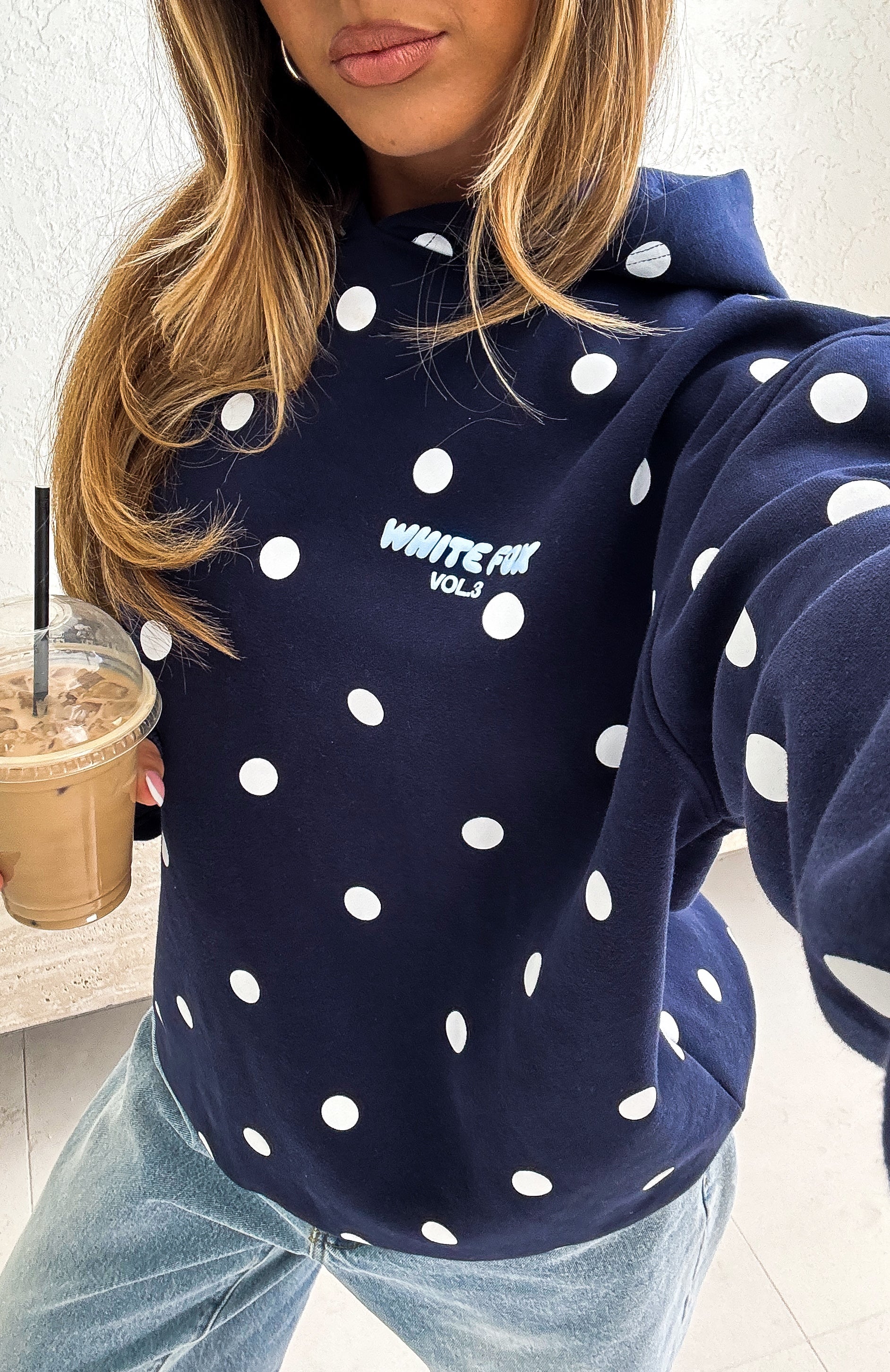 Offstage Printed Oversized Navy Polka Dot Hoodie