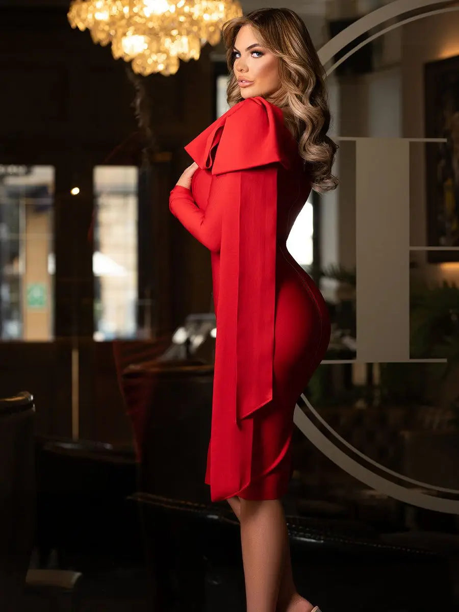 Red Asymmetrical Bandage Ruffle Split Party Dress