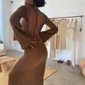 Knitted Open Back Flared Sleeve Maxi Dress
