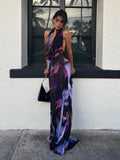 Backless Print Halter Bodycon Party Maxi Dress
