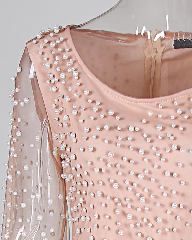 Beaded Embellished Mesh Patchwork Slit Maxi Dress