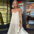 Beige Mesh Patchwork Spaghetti Strap Maxi Dress