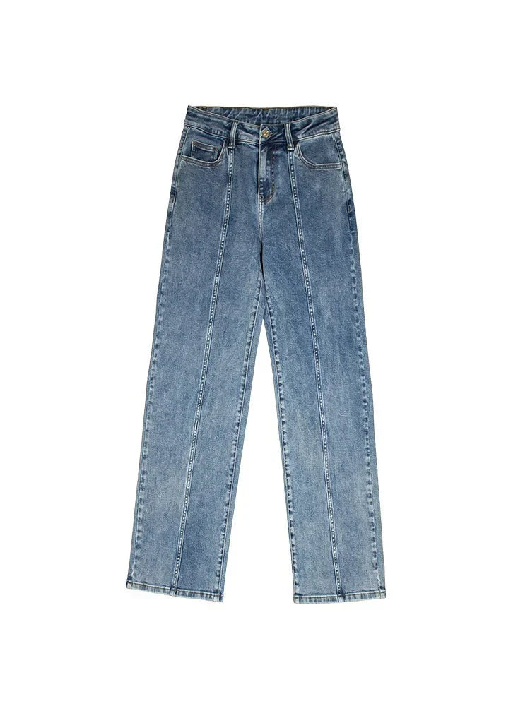 Classic Blue Wide Leg Mid Waist Casual Jean