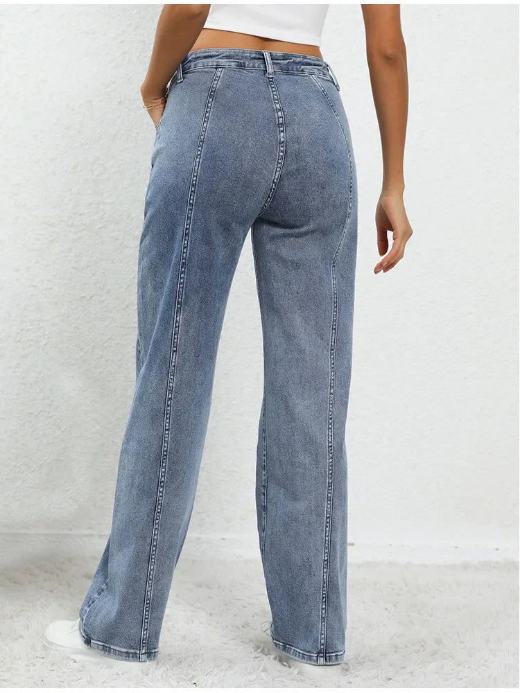 Classic Blue Wide Leg Mid Waist Casual Jean