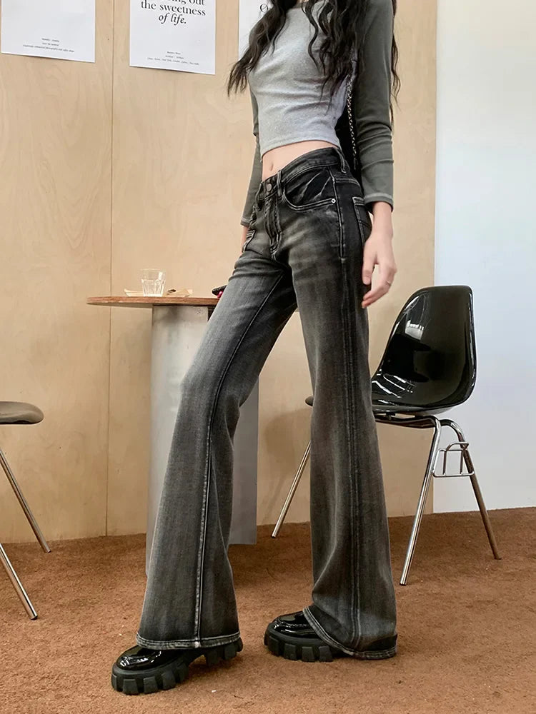 Retro Flare Y2K Street Washed Black Denim Jean