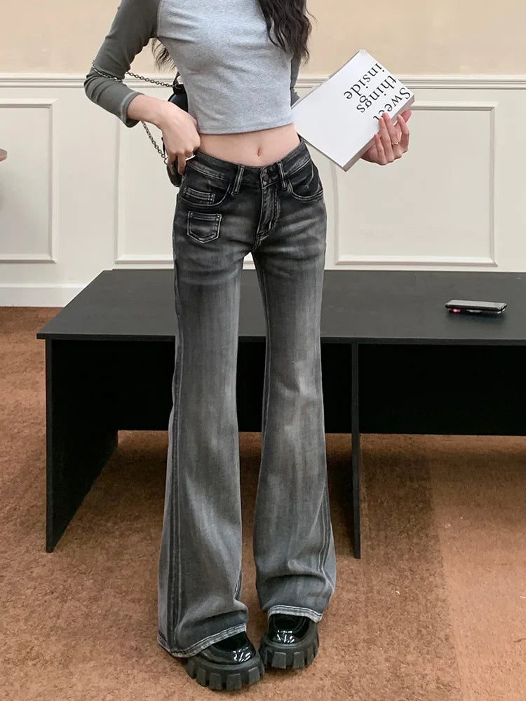 Retro Flare Y2K Street Washed Black Denim Jean