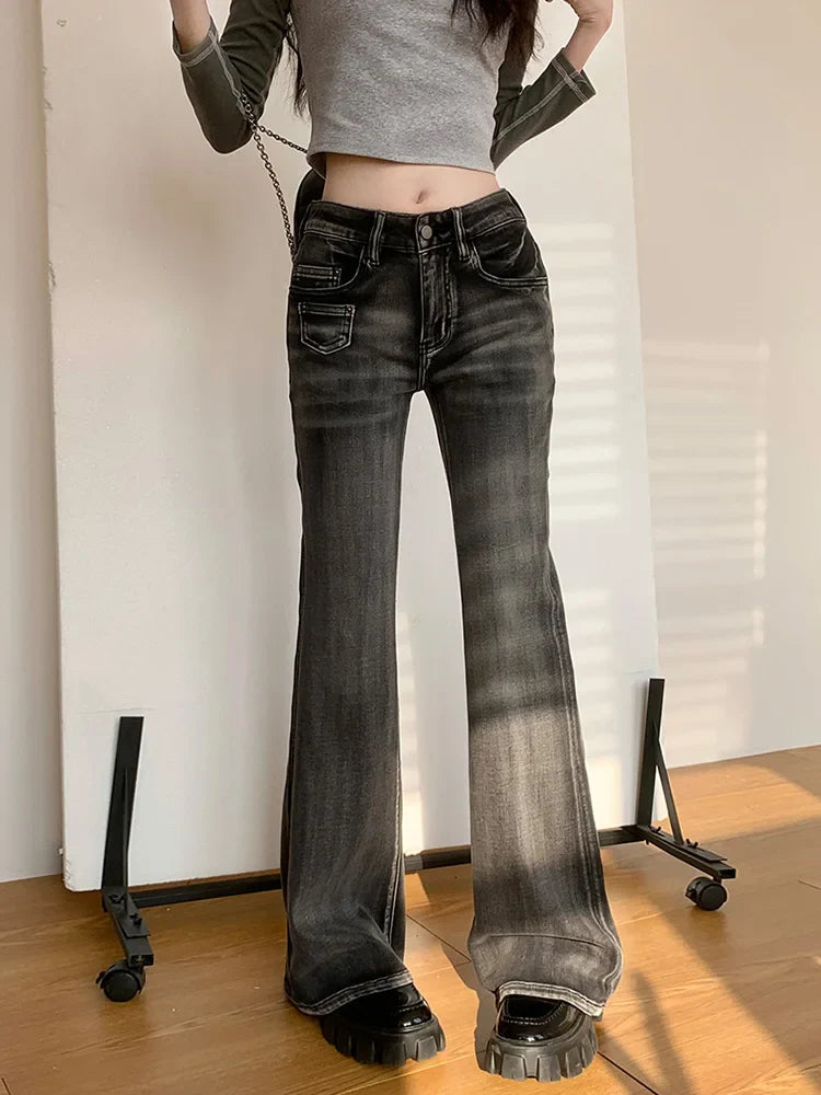 Retro Flare Y2K Street Washed Black Denim Jean