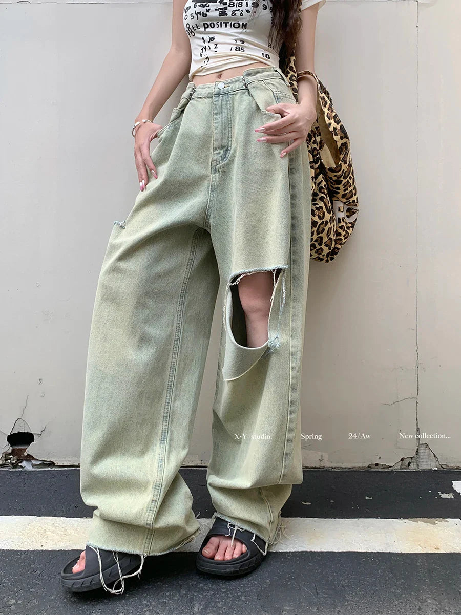 Ripped High Waist Boyfriend Raw Hem Jean