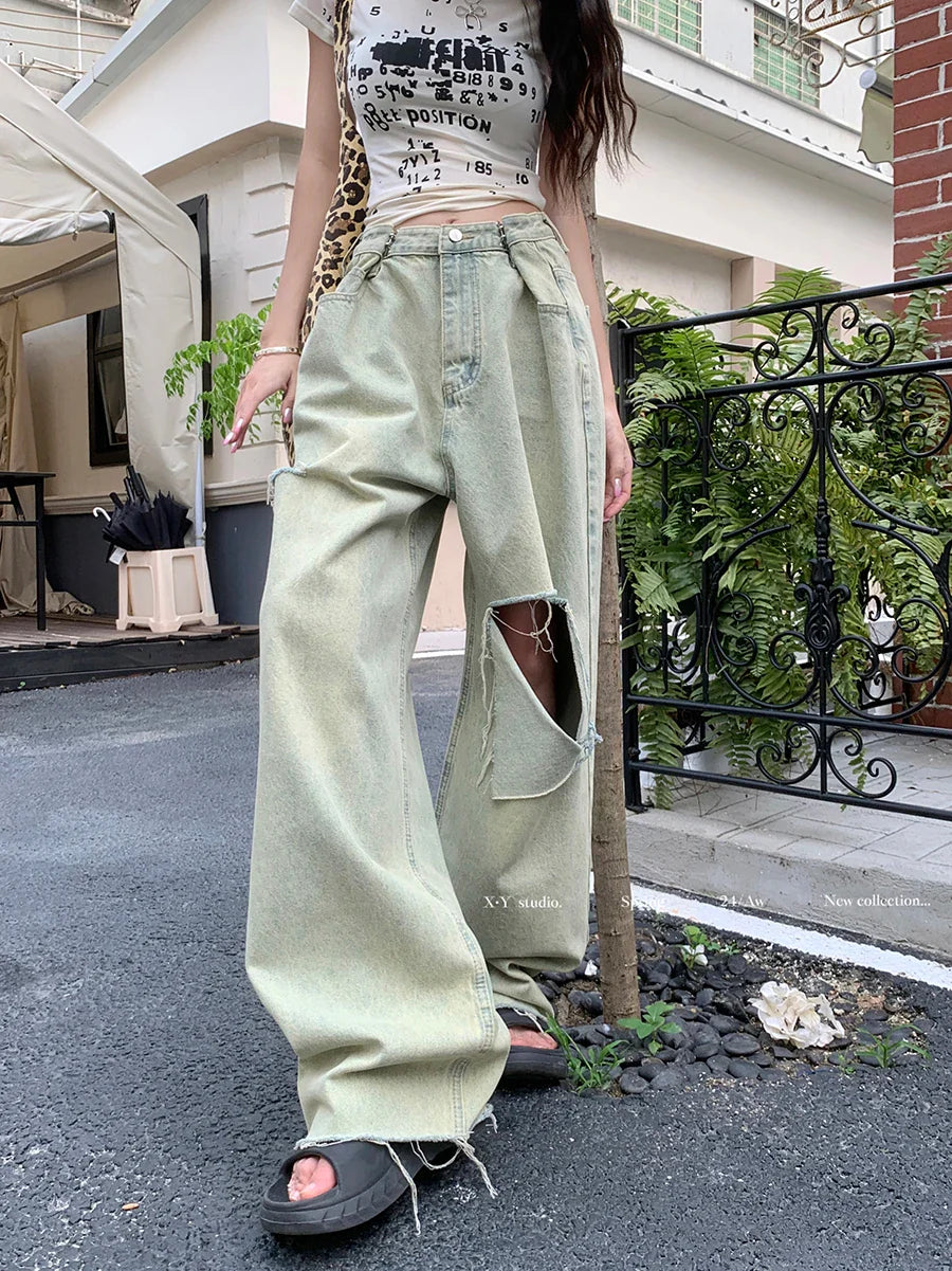 Ripped High Waist Boyfriend Raw Hem Jean