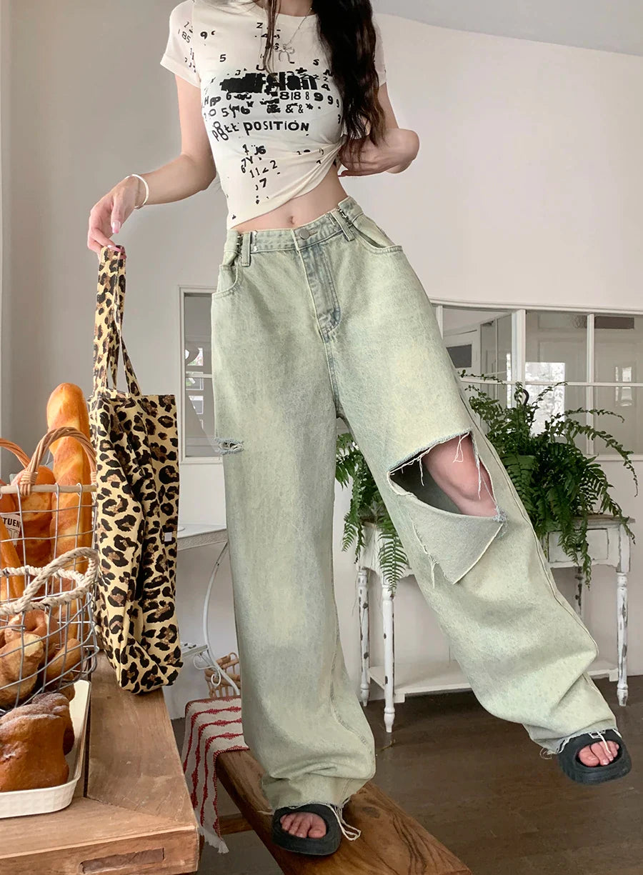 Ripped High Waist Boyfriend Raw Hem Jean