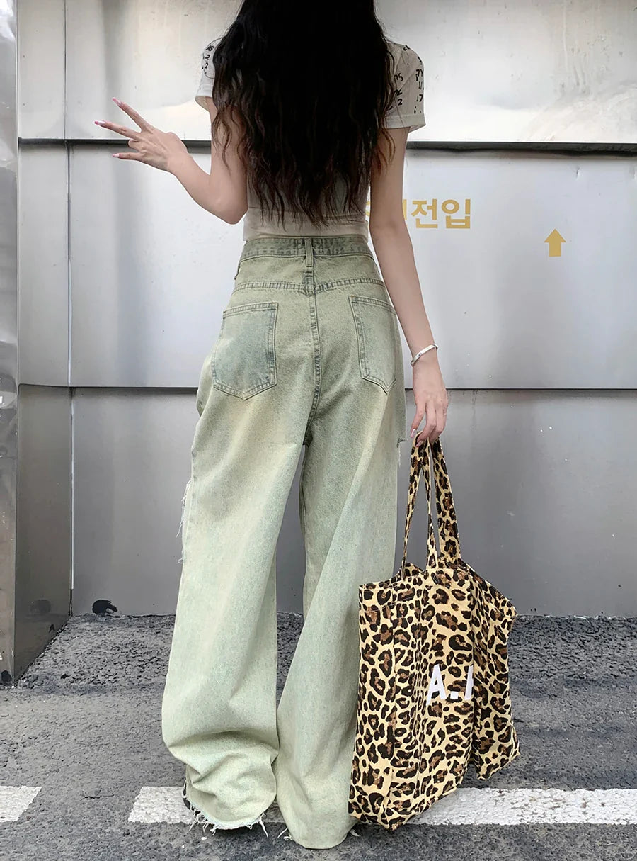 Ripped High Waist Boyfriend Raw Hem Jean