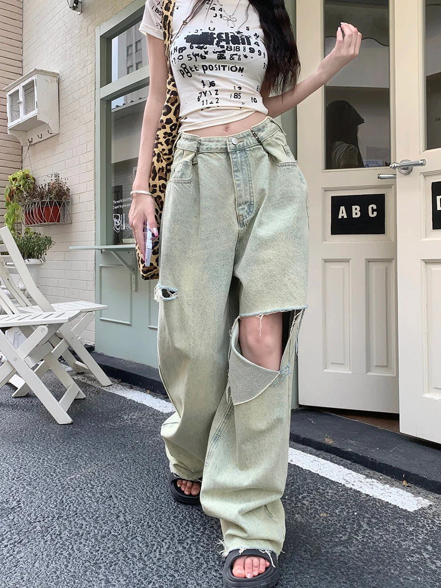Ripped High Waist Boyfriend Raw Hem Jean