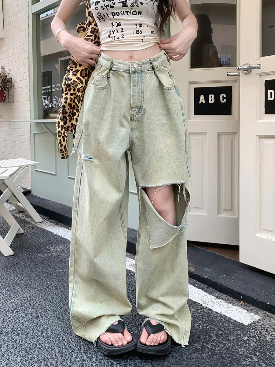 Ripped High Waist Boyfriend Raw Hem Jean