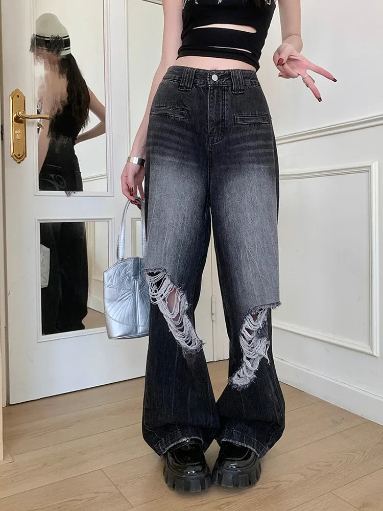 Punk Washed Ripped Hip Hop Vintage Straight Jean