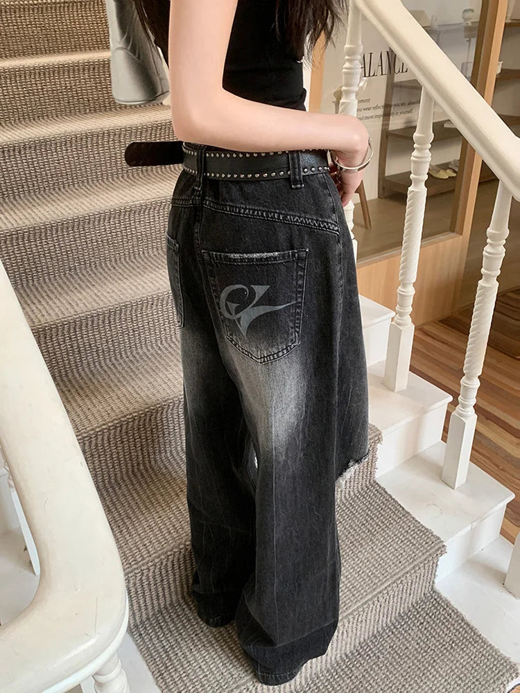 Punk Washed Ripped Hip Hop Vintage Straight Jean