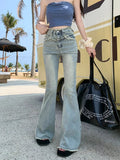 Vintage Blue Fringe Flare Street Denim Jean